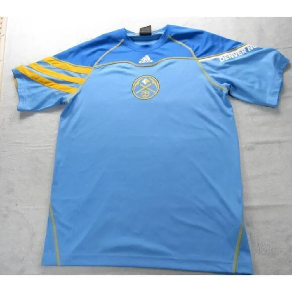 Denver Nuggets Shirt Mens Small Adidas Blue Crew Neck Short Sleeve Pullover NBA
